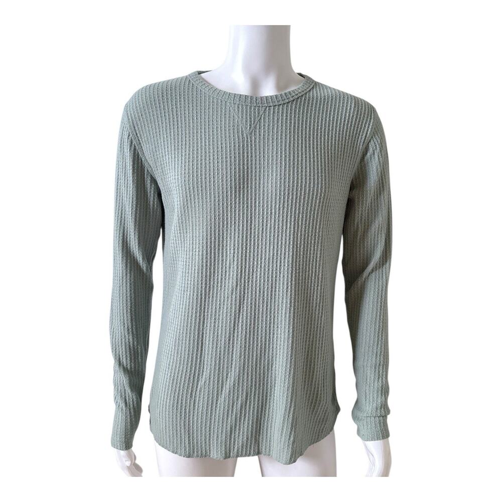 Urban Outfitters Thermal Shirt Mens M Sage Waffle Knit Long Sleeve Crewneck Tee